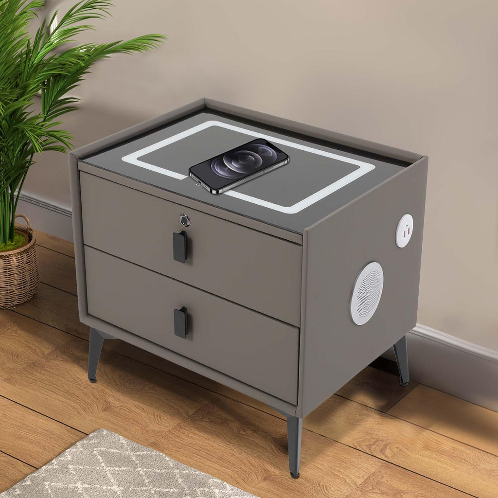 Dark Grey Smart Nightstand with Wireless Charging and LED Lights F84836