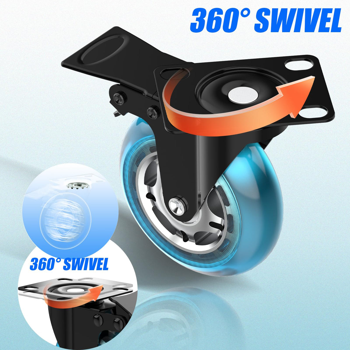 3 Inch Plate Casters Set of 4 Double Brake Heavy Duty A22118