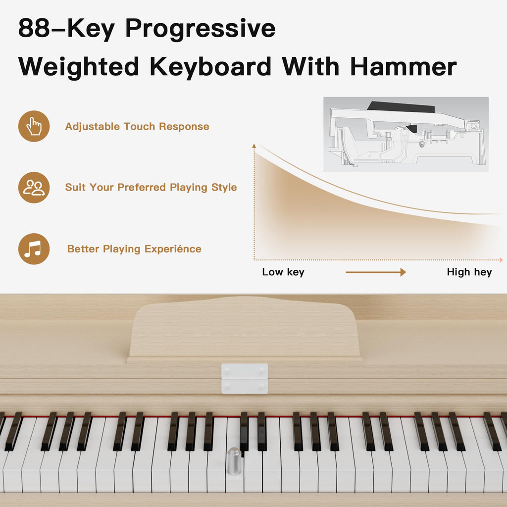 88-Key Weighted Digital Piano with 3-Pedal and Stand U95939