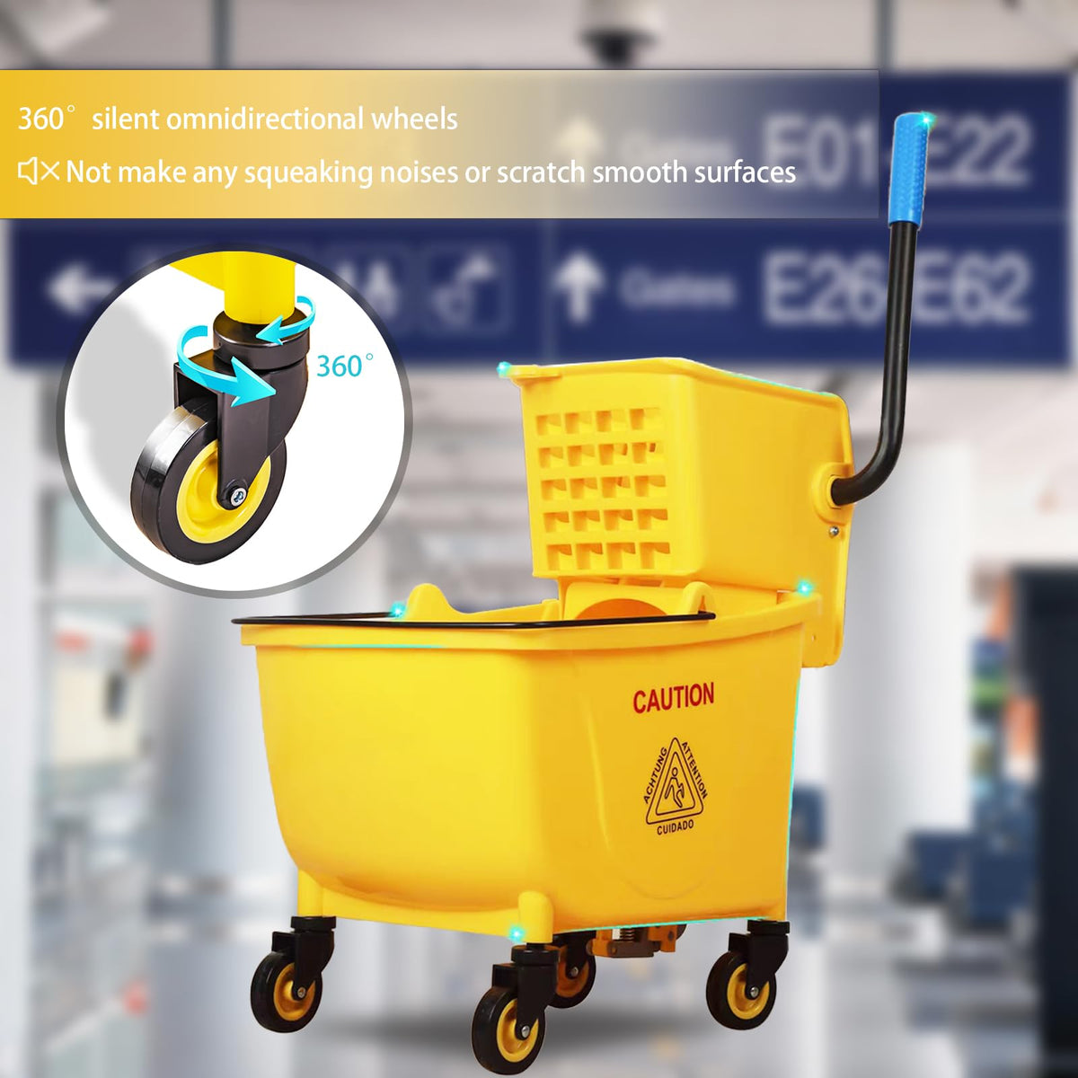 33 Qt Mop Bucket with Side-Press Wringer and Cotton Mop J8747