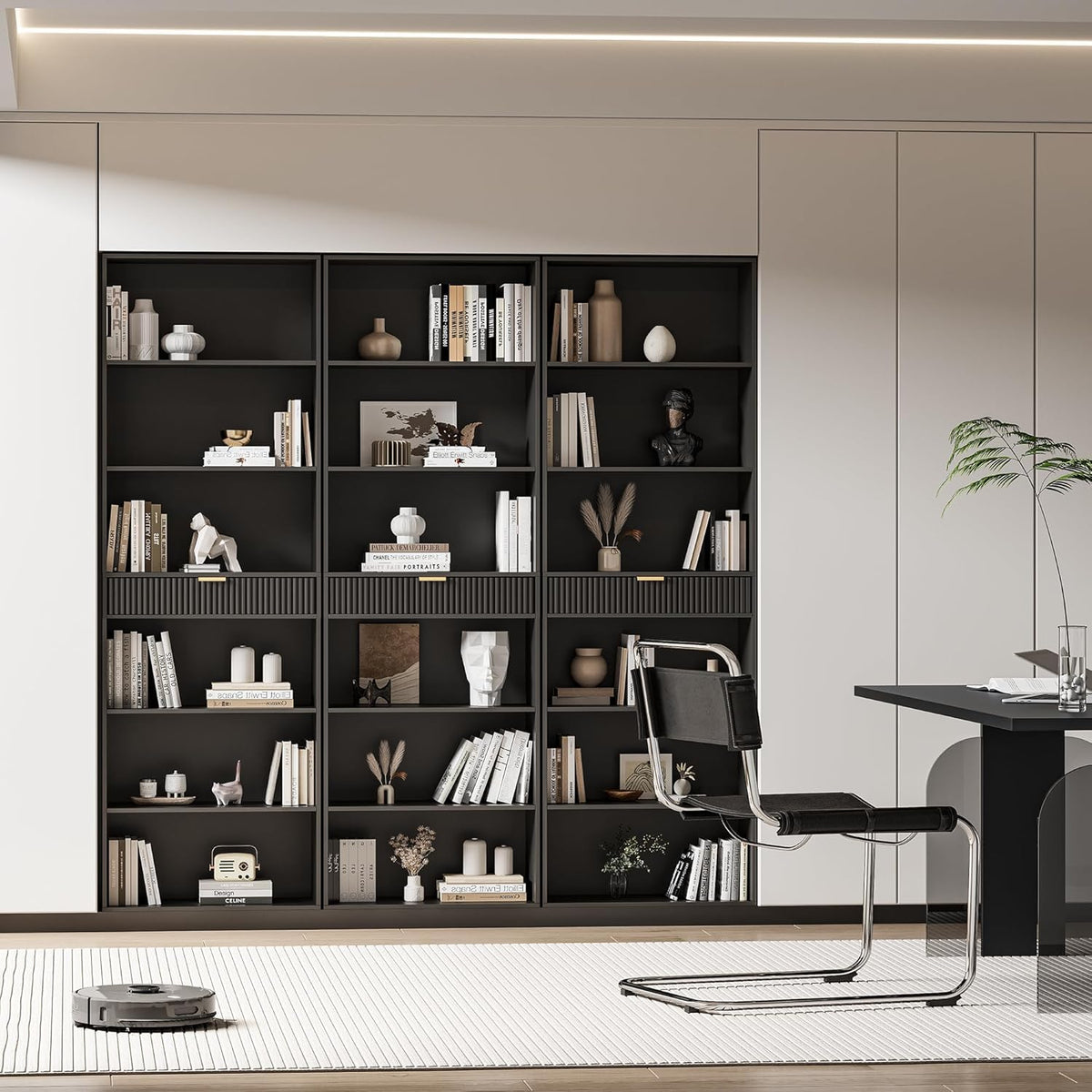 7-Tier Black Bookshelf with Drawer A676544