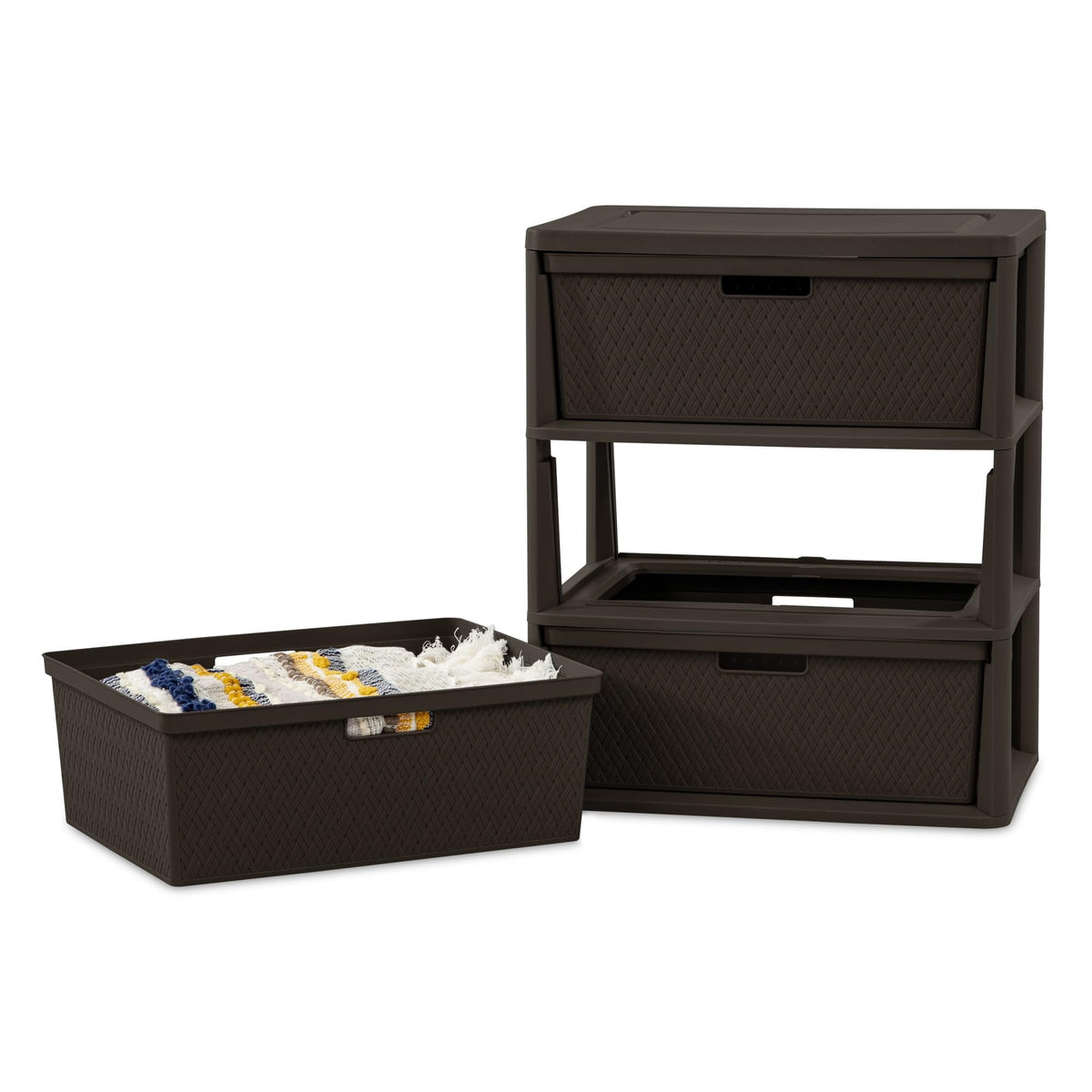 Plastic Drawer Storage Unit with Removable Decorative Panels Brown U1820