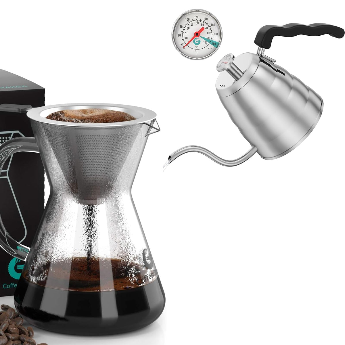 40oz Stainless Steel Gooseneck Kettle and 14oz Pour Over Coffee Maker Z51054