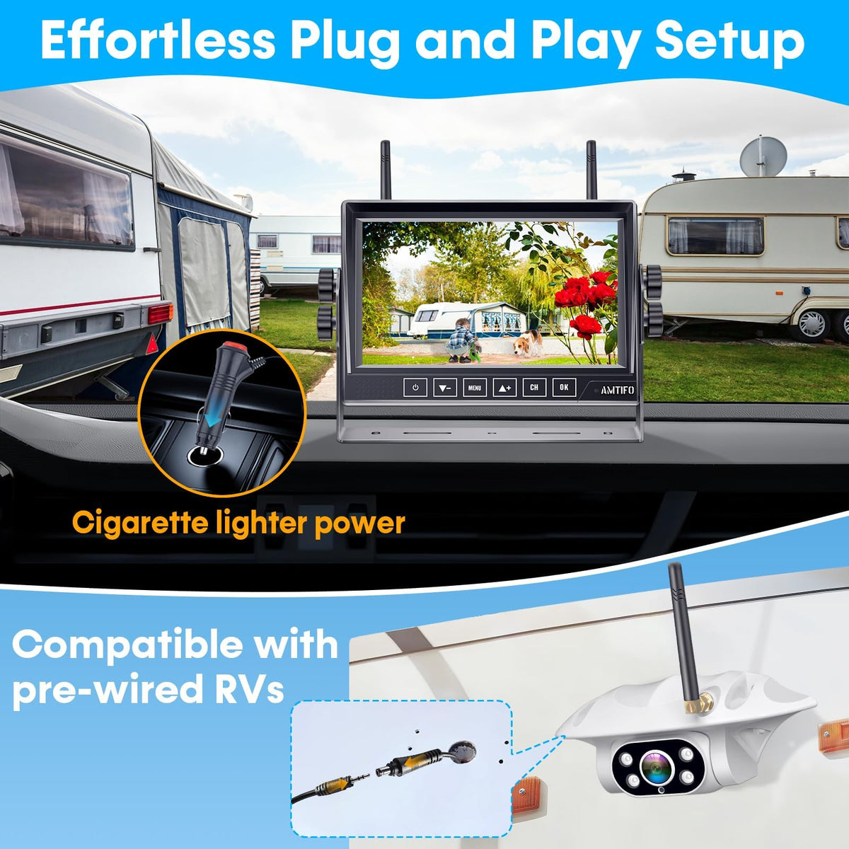 Wireless RV Backup Camera 1080P HD with 7″ DVR Monitor L518