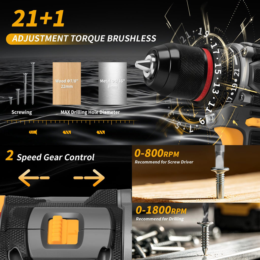 Cordless Drill Set 21V Brushless with 2 x 2.0Ah Battery U70468