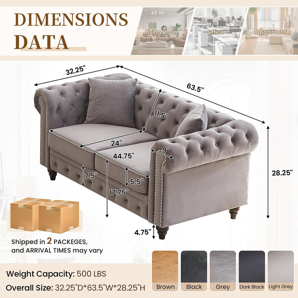 Light Grey Velvet Button Tufted Loveseat Sofa M5354