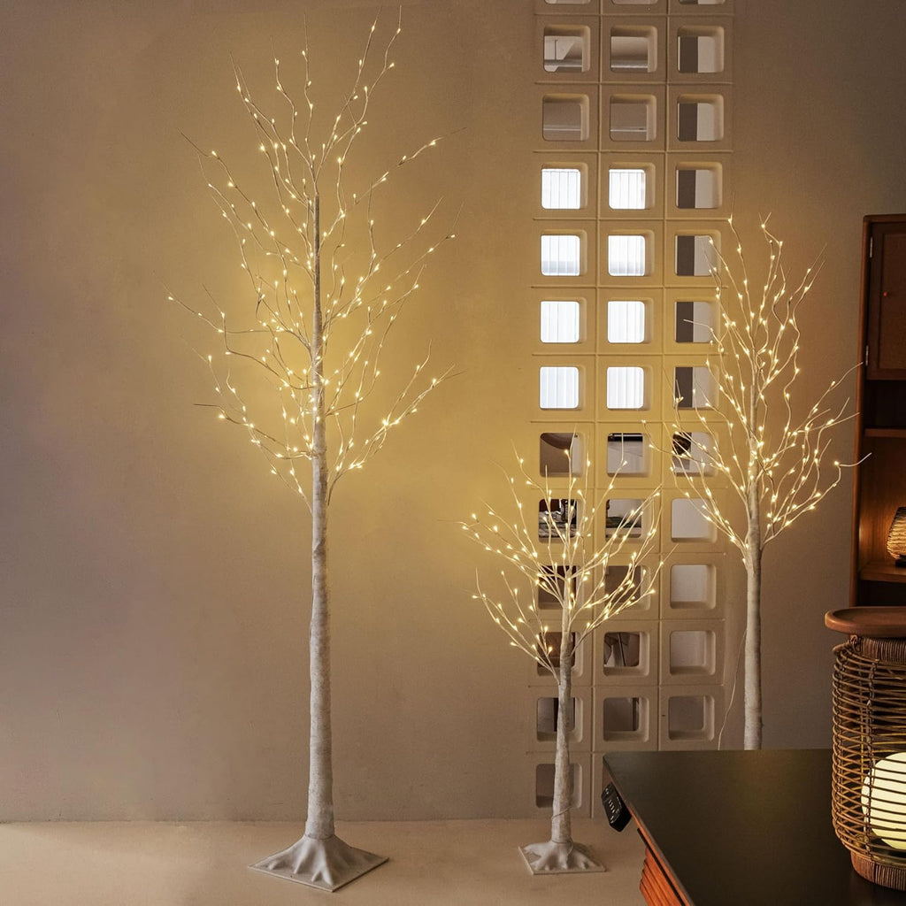 Set of 3 Birch Tree Lights with Timer Function Q317