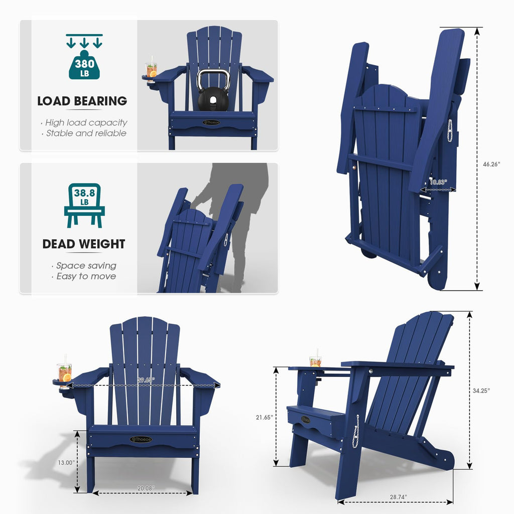 Folding Adirondack Chair Set of 2 HDPE All-Weather Outdoor Chair X550593