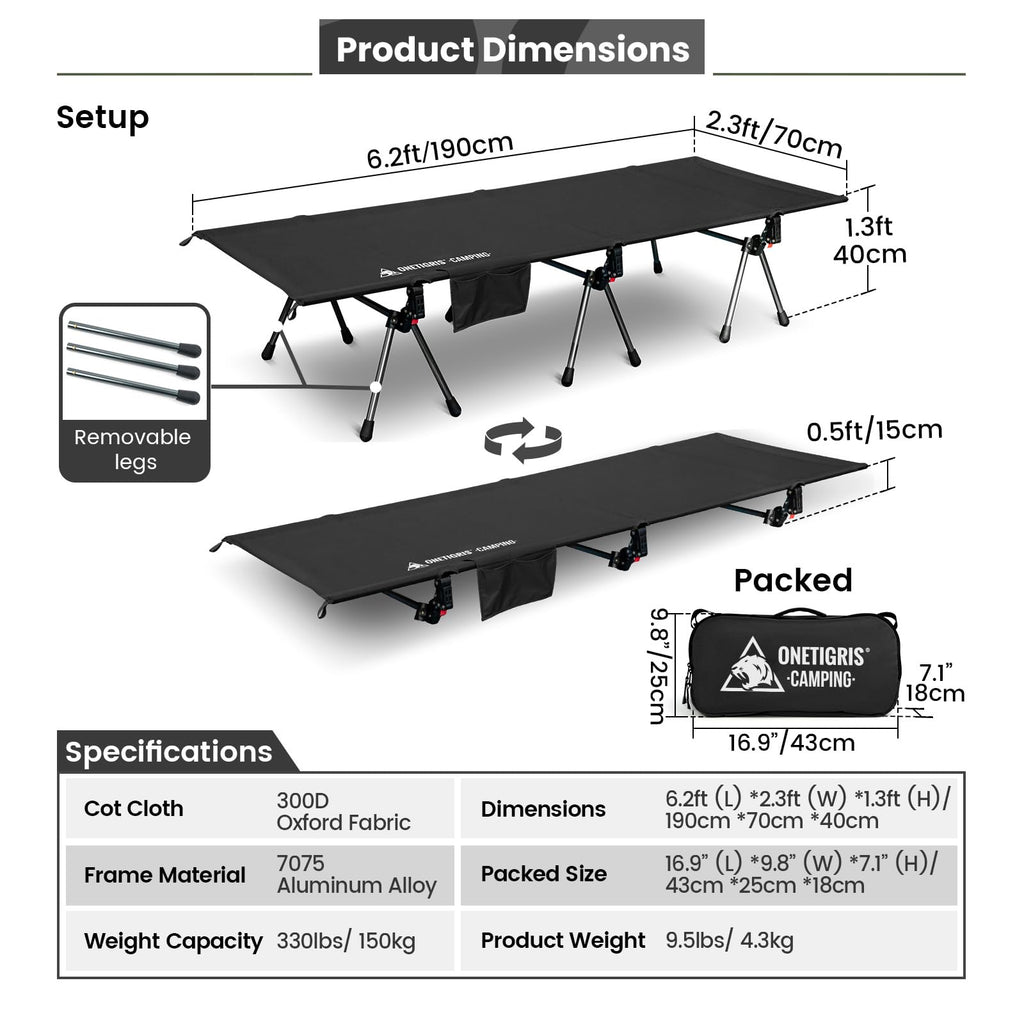 Height Adjustable Folding Camping Cot Z772748