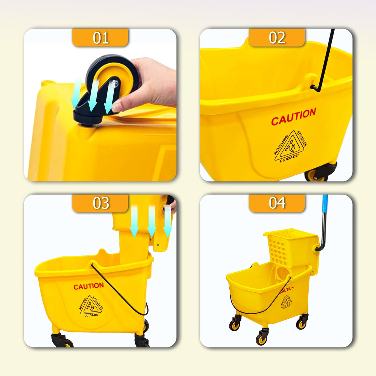 33 Qt Mop Bucket with Side-Press Wringer and Cotton Mop J8747