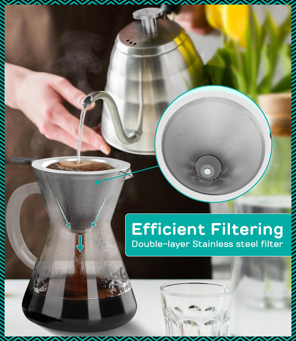 40oz Stainless Steel Gooseneck Kettle and 14oz Pour Over Coffee Maker Z51054
