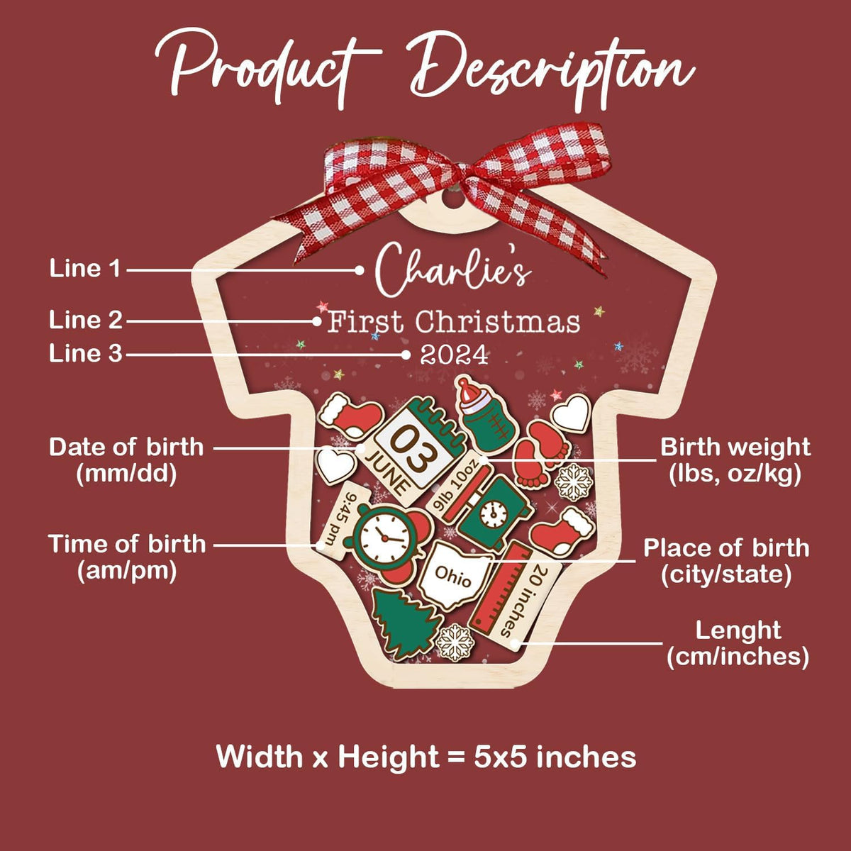 Baby's First Christmas Ornament 2026 Acrylic Wooden 5" P281293