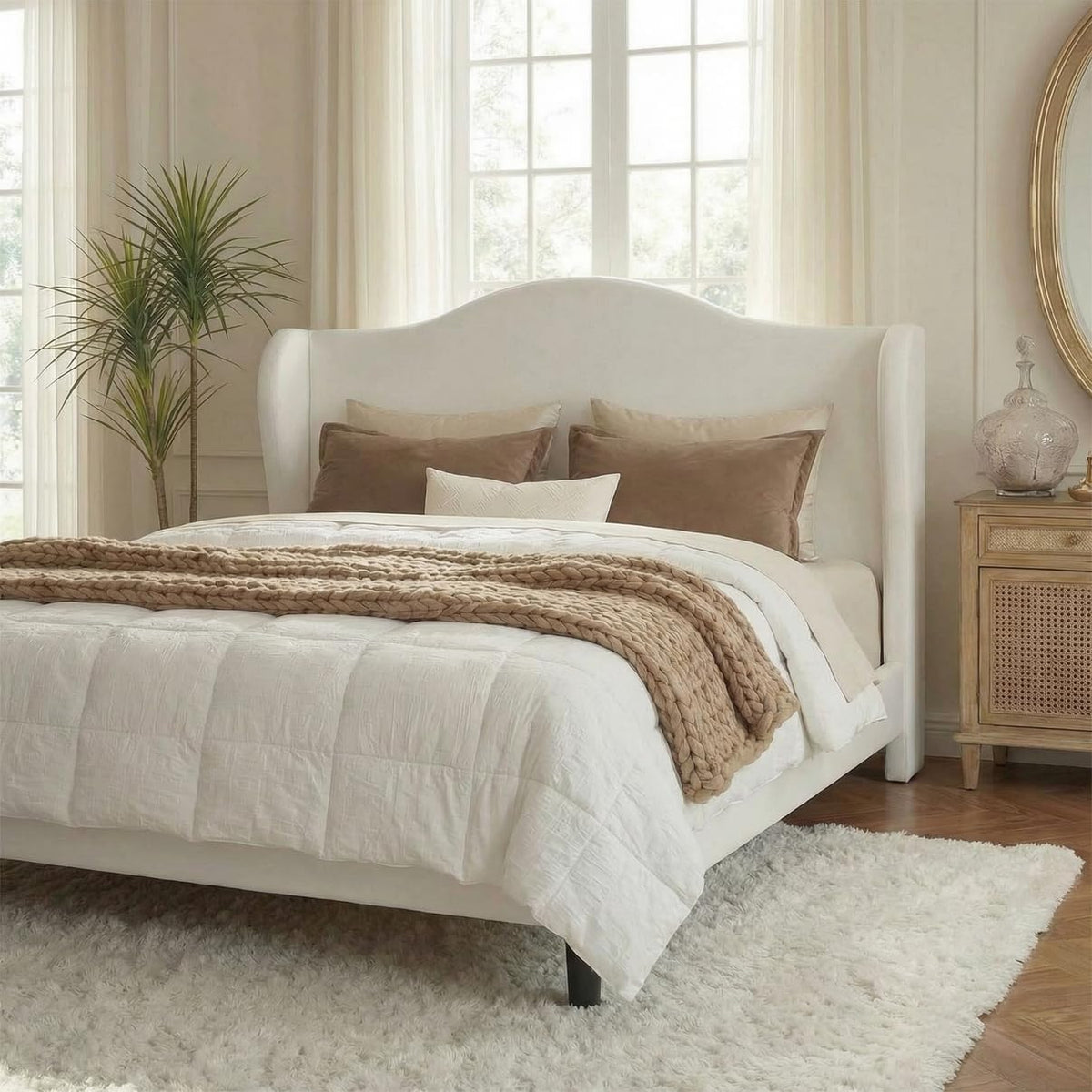 Queen Size White Velvet Bed Frame N221