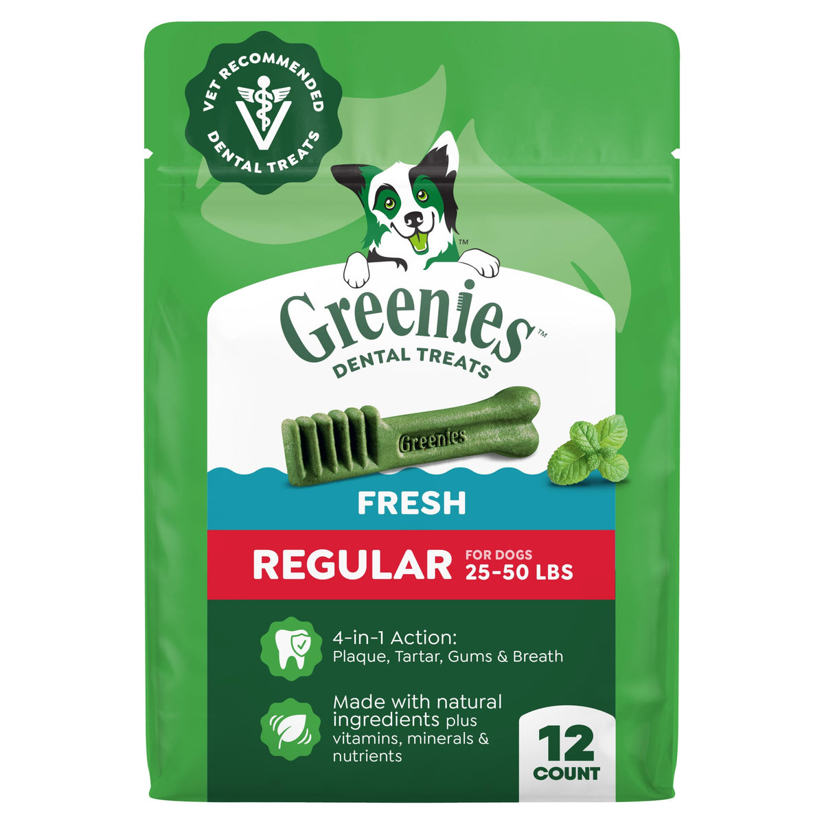 Natural Dental Dog Treats Fresh Mint Flavor 12 Count S9949