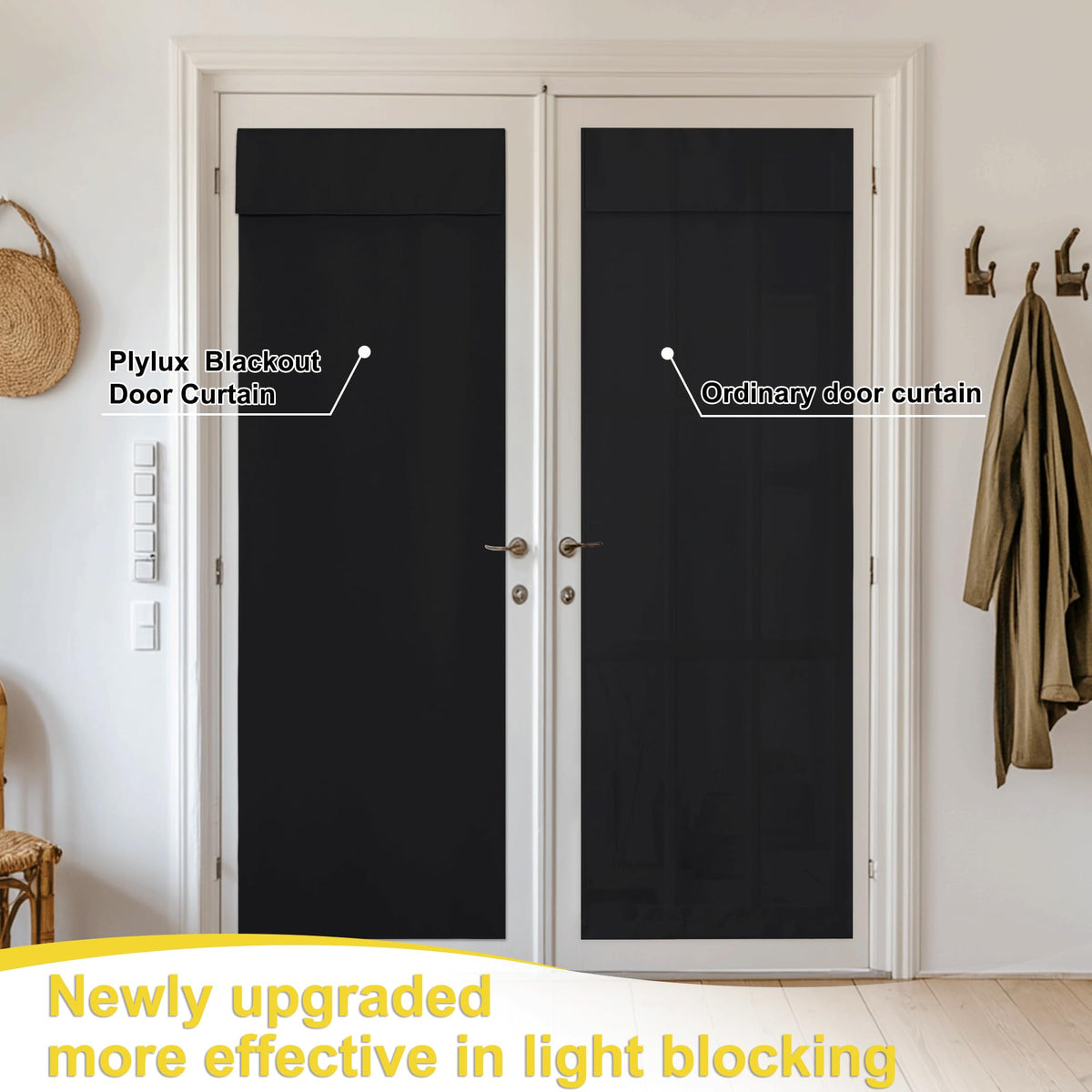 Black 100% Blackout French Door Curtains W9989
