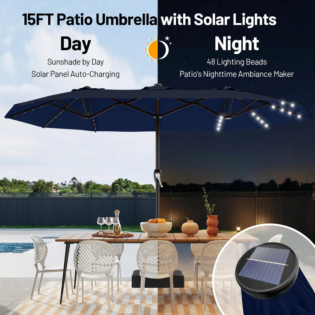 15FT Double Sided Solar Lights Patio Umbrella B925