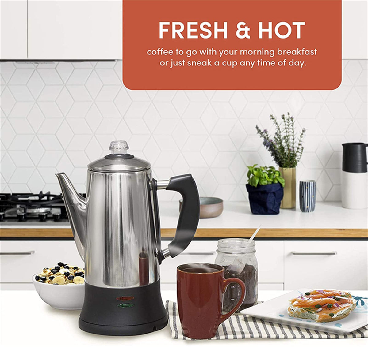 Electric Percolator Coffee Pot Stainless Steel 12 Cup A834010