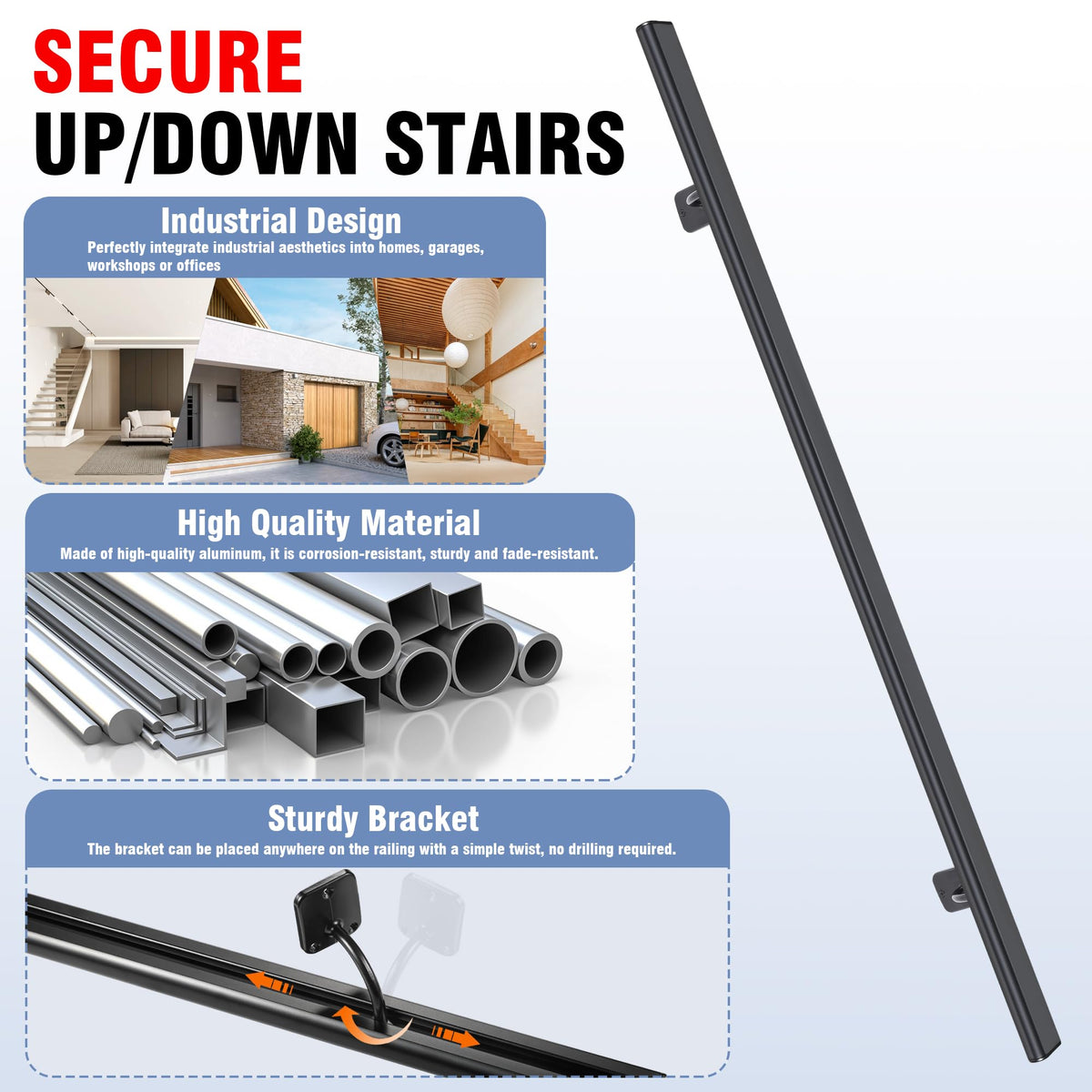 Black Metal Stair Handrail 5ft U885