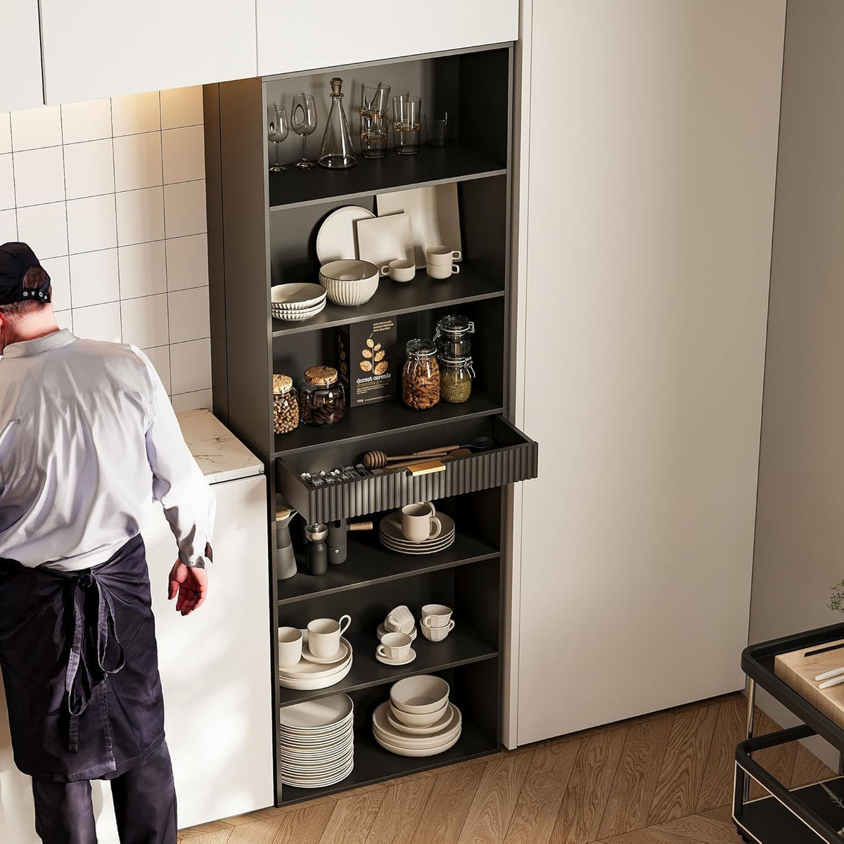 7-Tier Black Bookshelf with Drawer A676544
