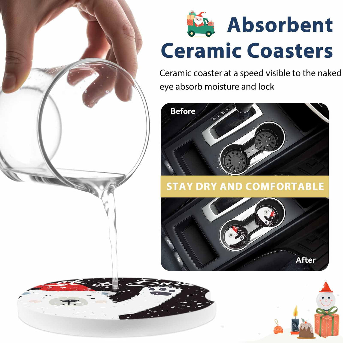 Absorbent Ceramic Stone Car Coasters Set of 2 Y487