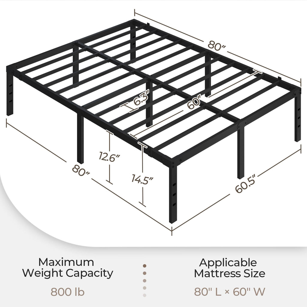 14 Inch Queen Size Black Metal Platform Bed Frame K682788