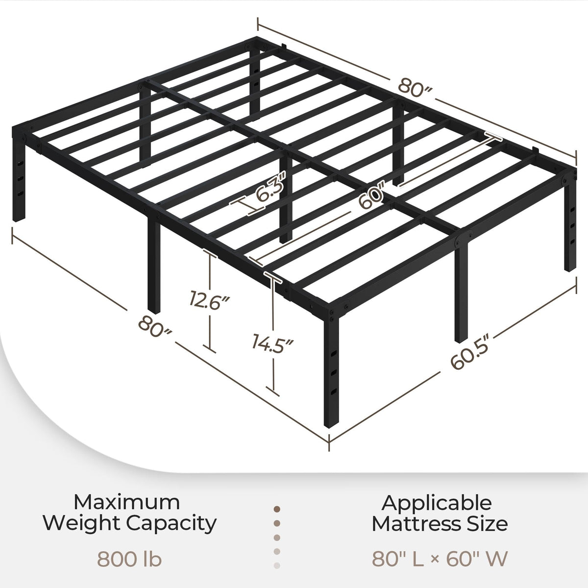14 Inch Queen Size Black Metal Platform Bed Frame K682788