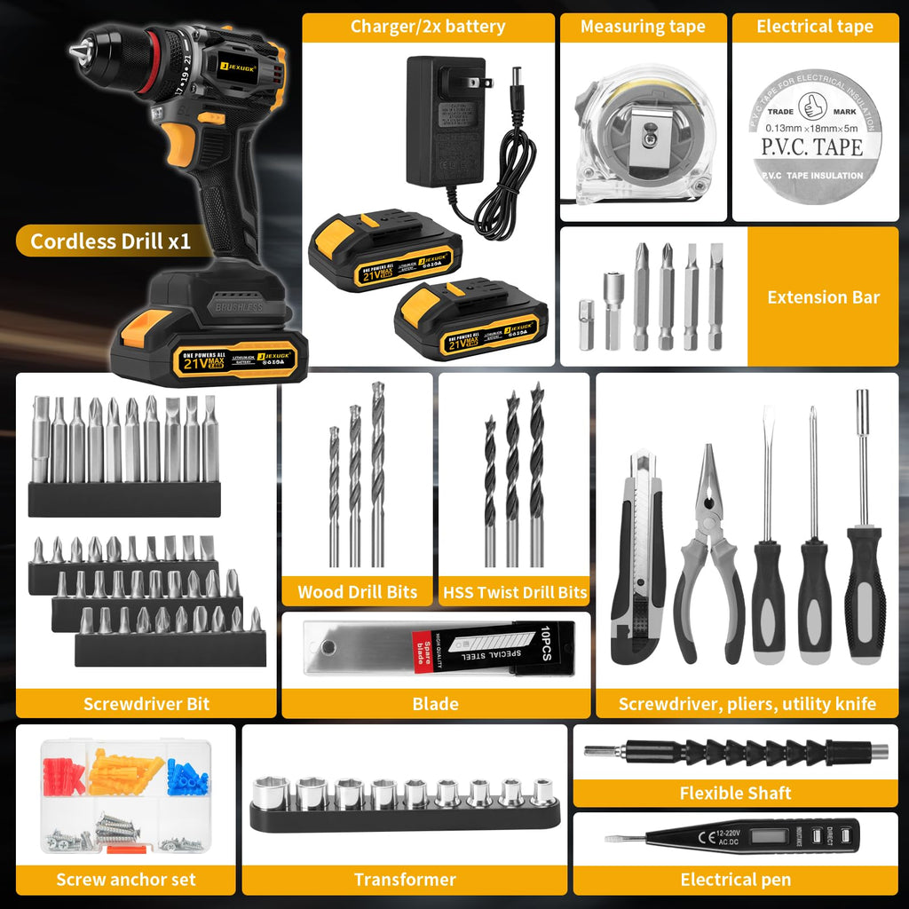 Cordless Drill Set 21V Brushless with 2 x 2.0Ah Battery U70468
