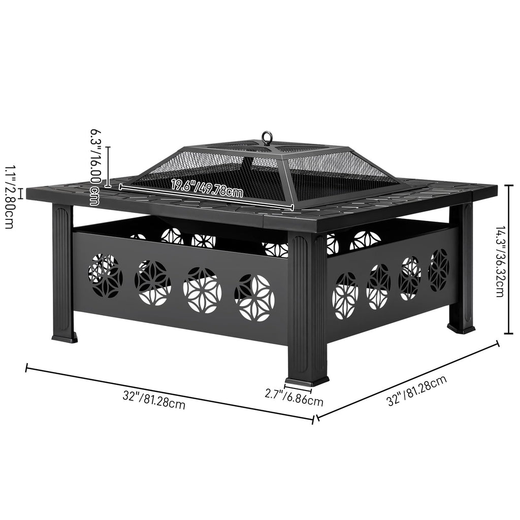 32 Inch Square Wood Burning Fire Pit Table V64427