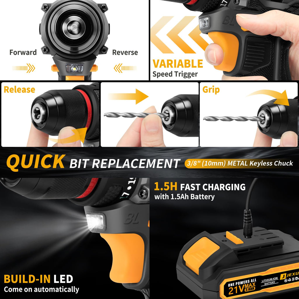 Cordless Drill Set 21V Brushless with 2 x 2.0Ah Battery U70468