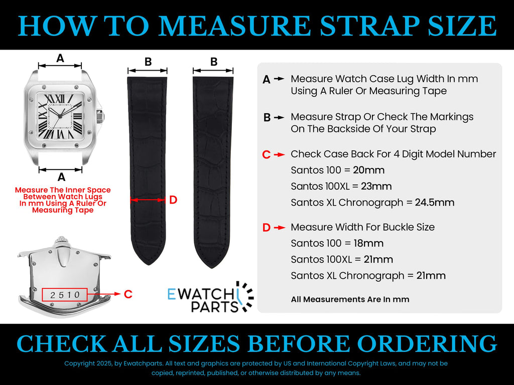 24.5mm Black Leather Watch Band Strap G4154