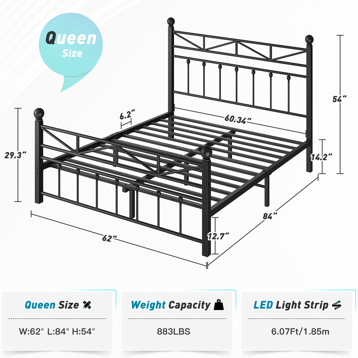 Black Queen Size Metal Bed Frame U370252