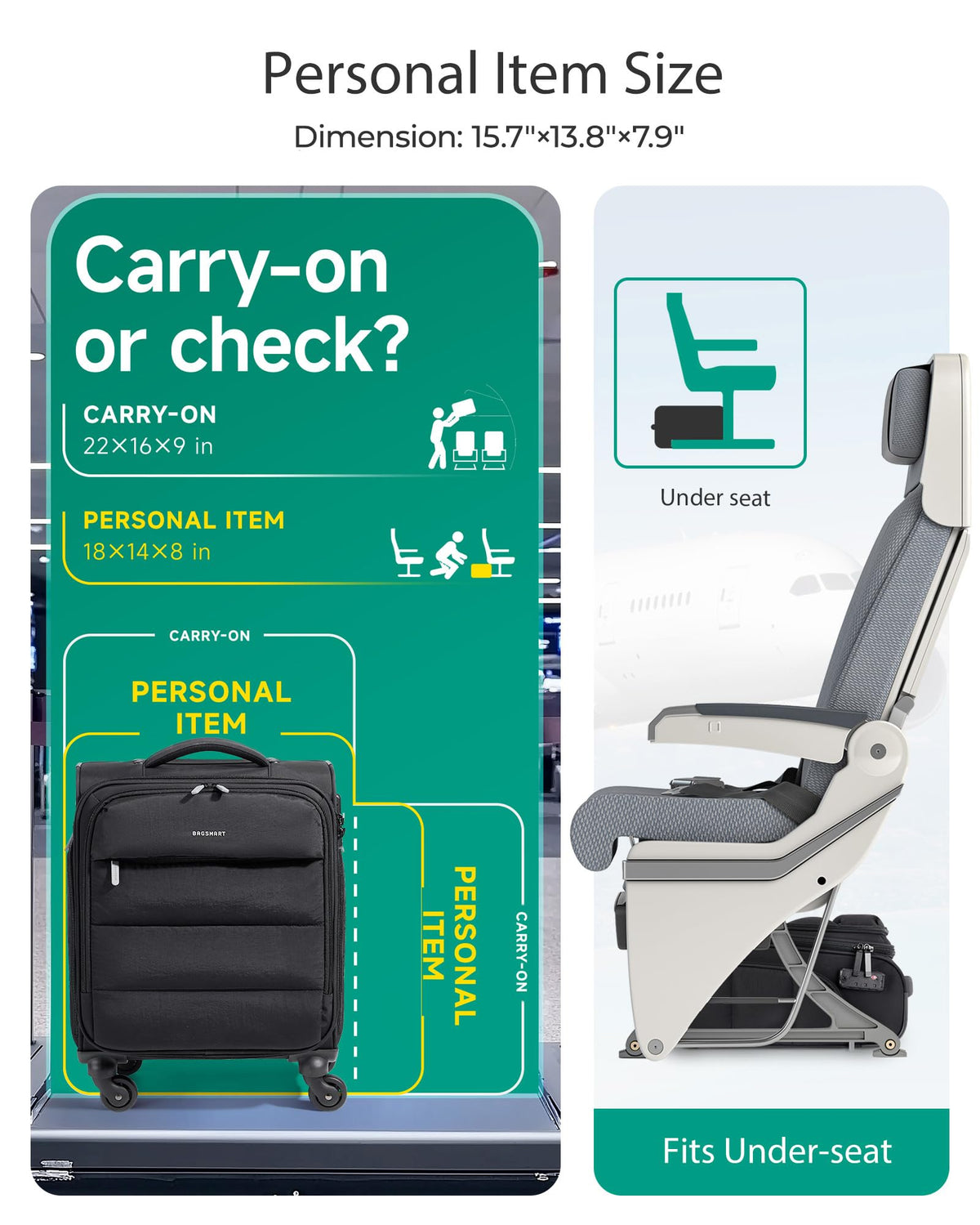Black Softside Underseat Suitcase with Wheels Z79752