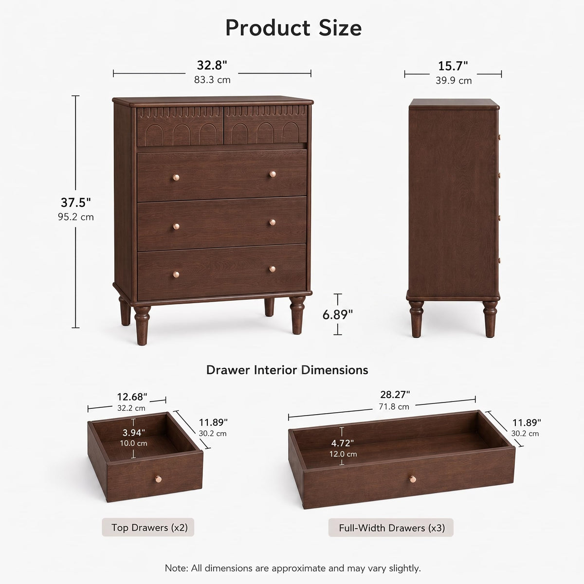 100% Solid Wood 5 Drawers Nightstand F451542