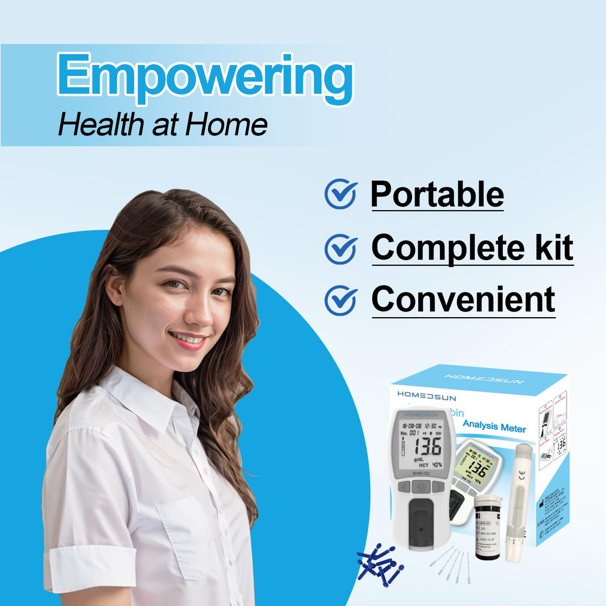 Portable Hemoglobin Analyzer Kit with 25 Strips T240299