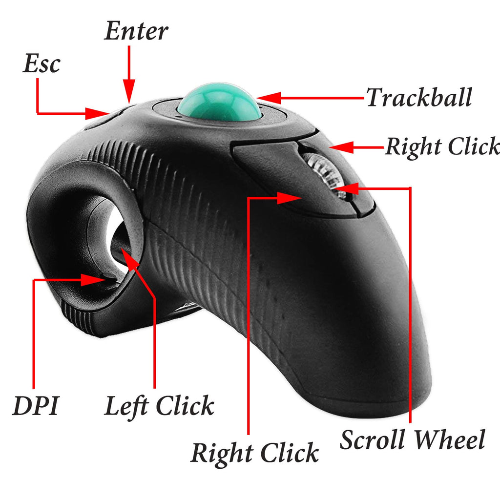 Wireless 2.4G USB Ergonomic Trackball Handheld Finger Mouse E950