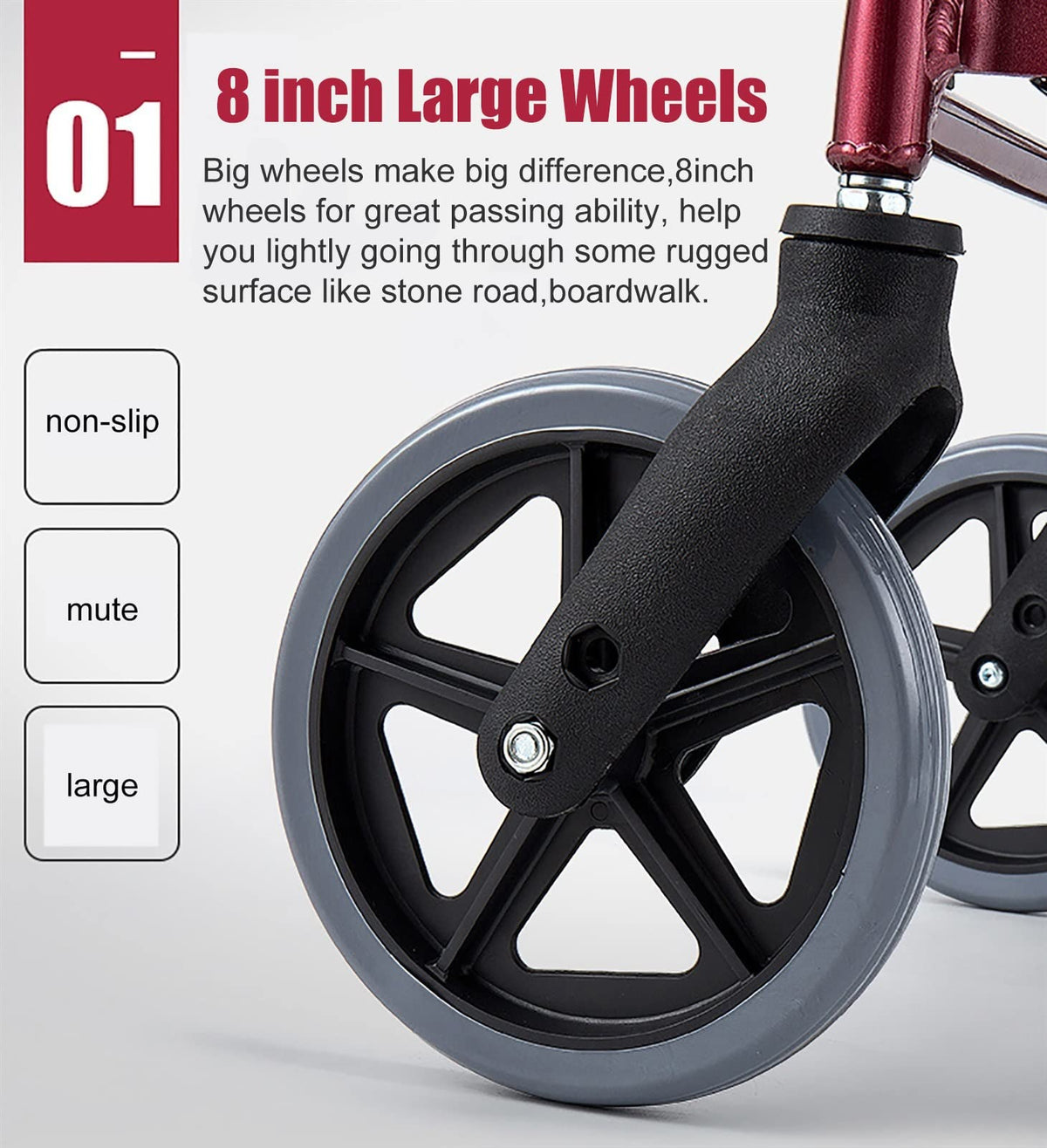 Red Folding Rollator with Seat and Basket V6755