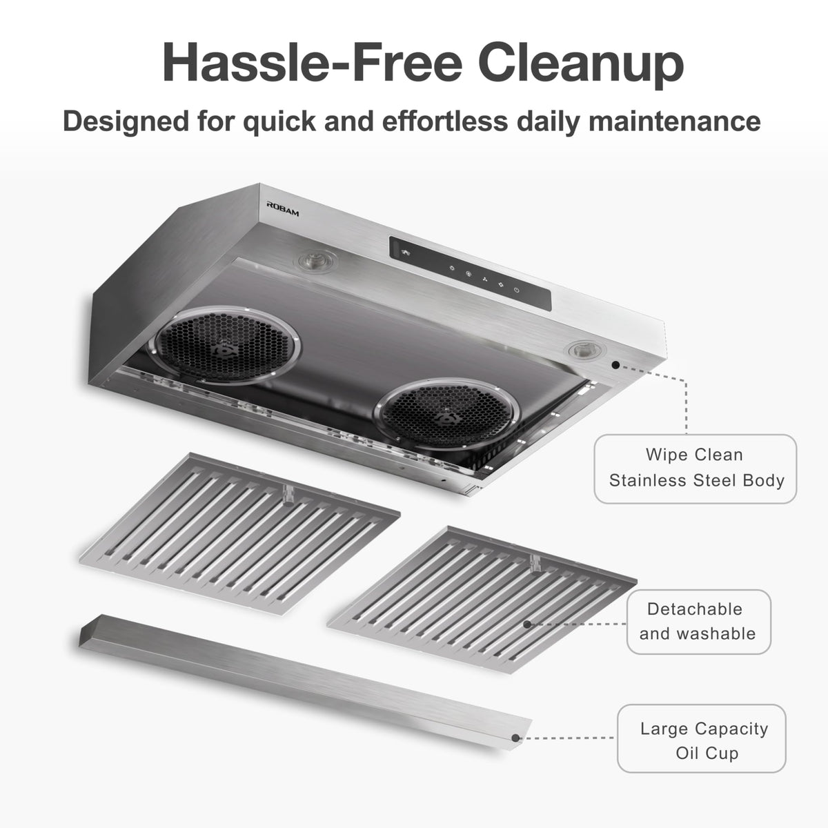 30 Inch 1000 CFM Under Cabinet Ducted Stainless Steel Range Hood B74730