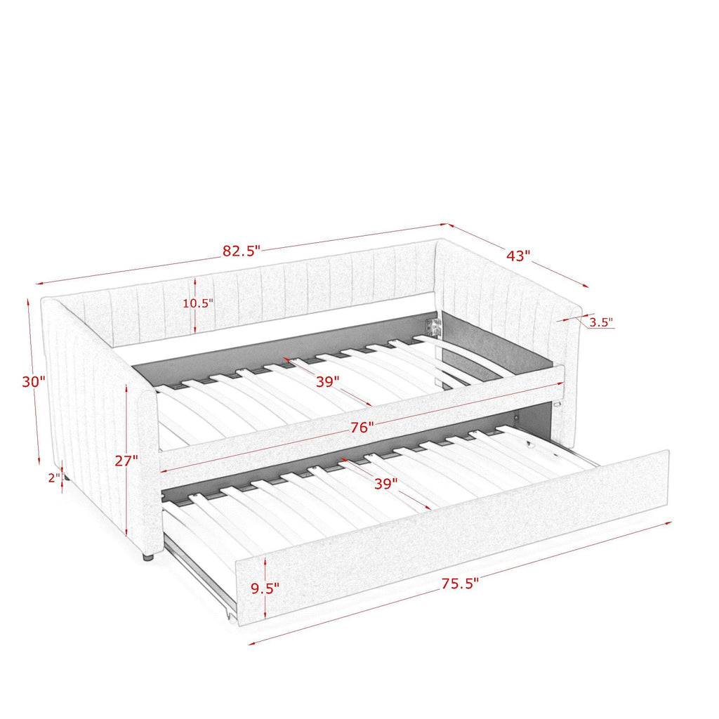 Twin Size Upholstery Daybed with Trundle and Vertical Stripes F329751