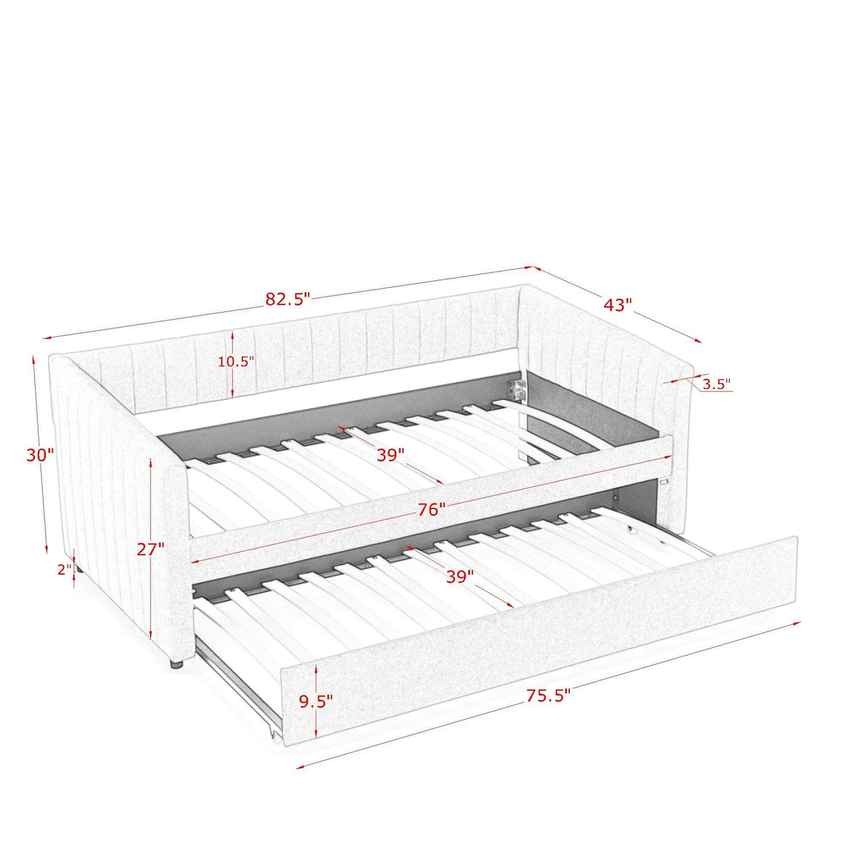 Twin Size Upholstery Daybed with Trundle and Vertical Stripes F329751