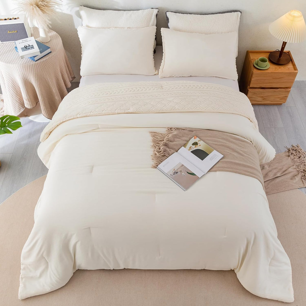 White King Size Sherpa Fleece Down Alternative Comforter Set Z802674