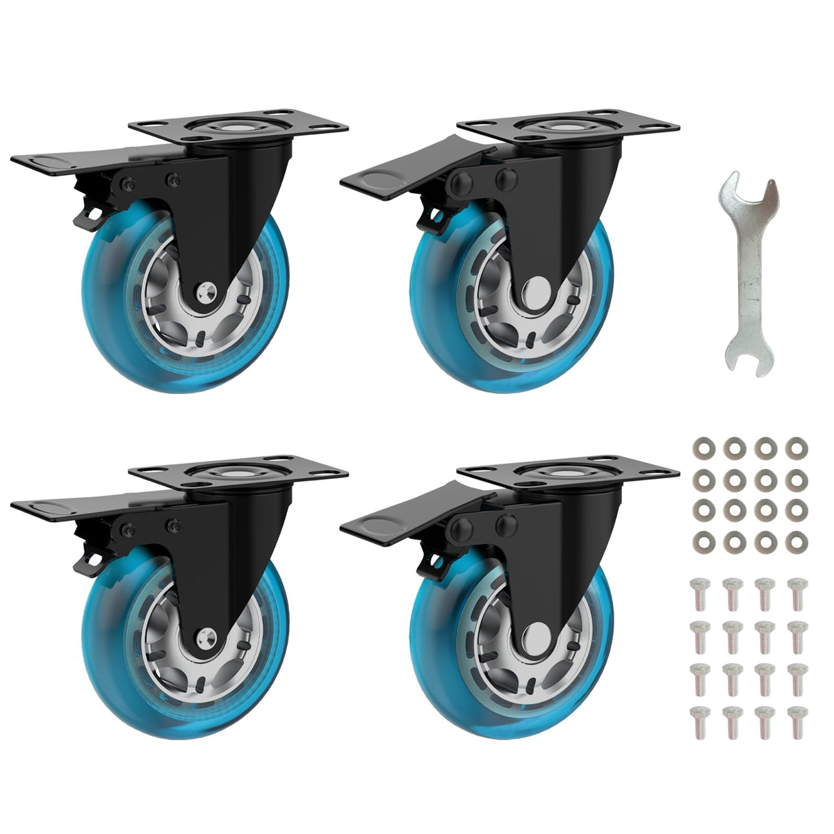 3 Inch Plate Casters Set of 4 Double Brake Heavy Duty A22118