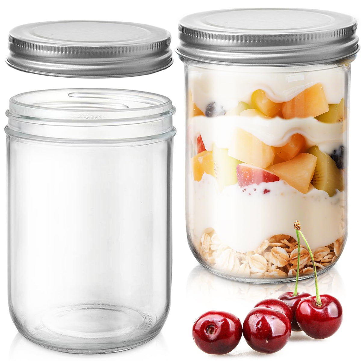2 Pack 16oz Wide Mouth Airtight Glass Mason Jars O656