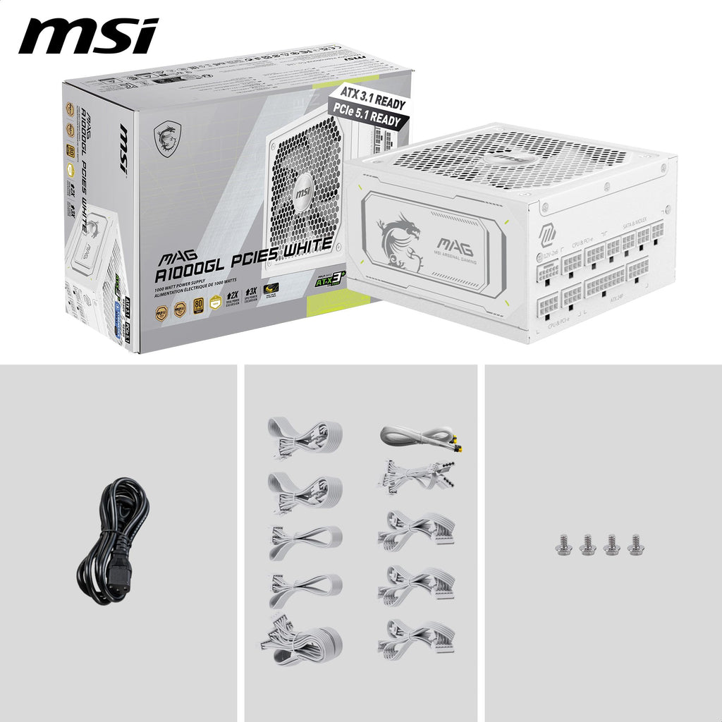 White 1000W Fully Modular 80+ Gold ATX 3.1 Power Supply I222191