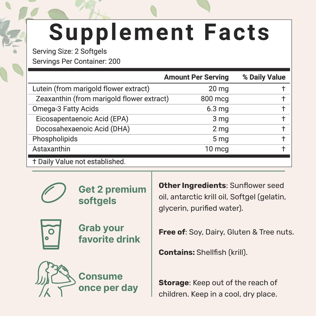 Lutein & Zeaxanthin 20mg Softgels, 400 Count B63799