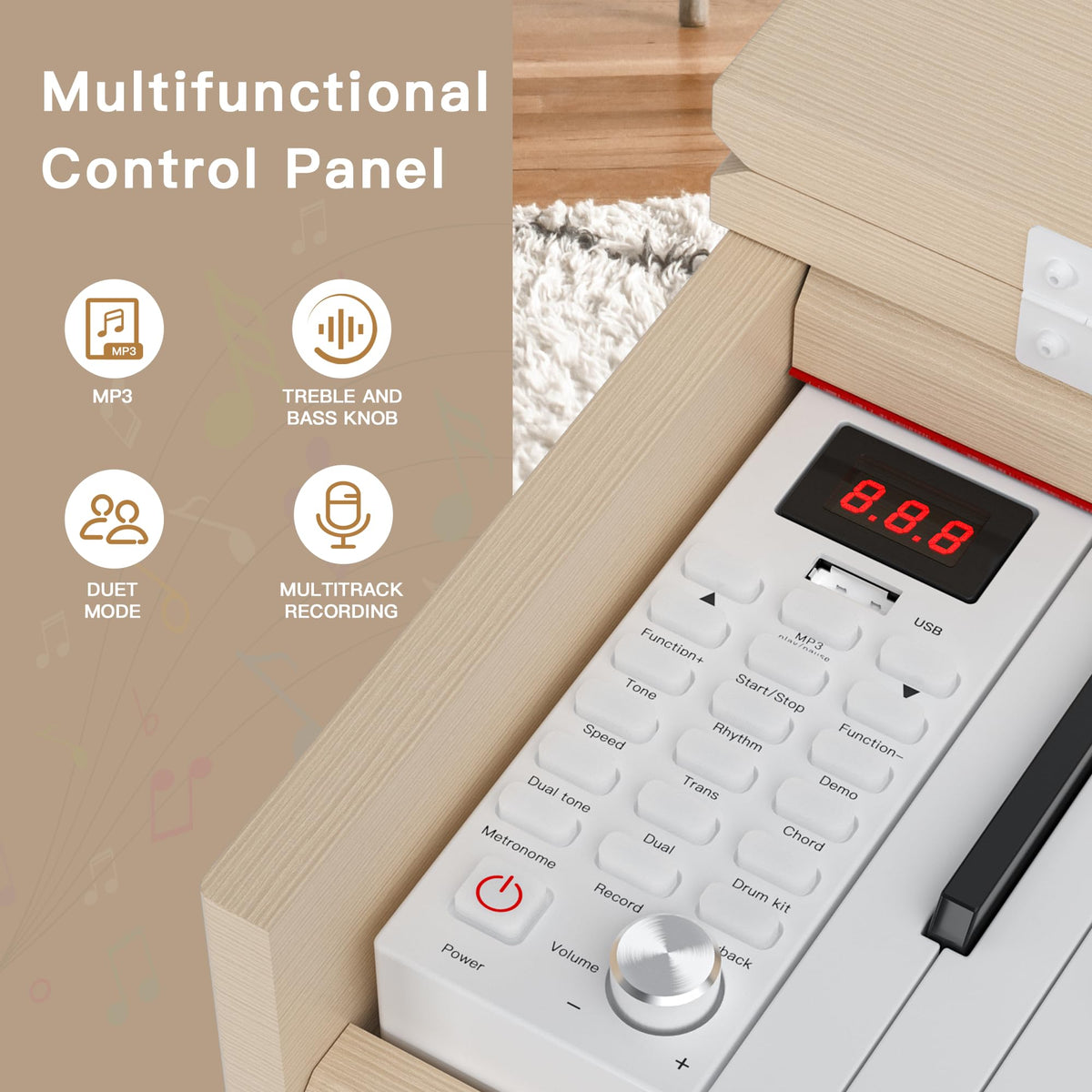 88-Key Weighted Digital Piano with 3-Pedal and Stand U95939