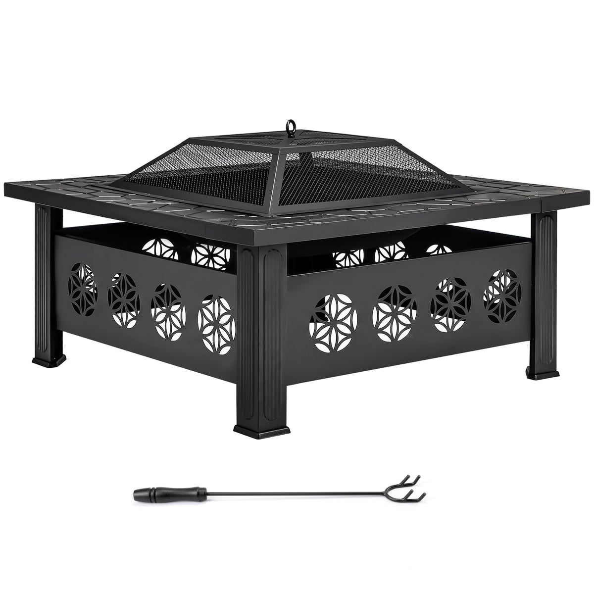 32 Inch Square Wood Burning Fire Pit Table V64427