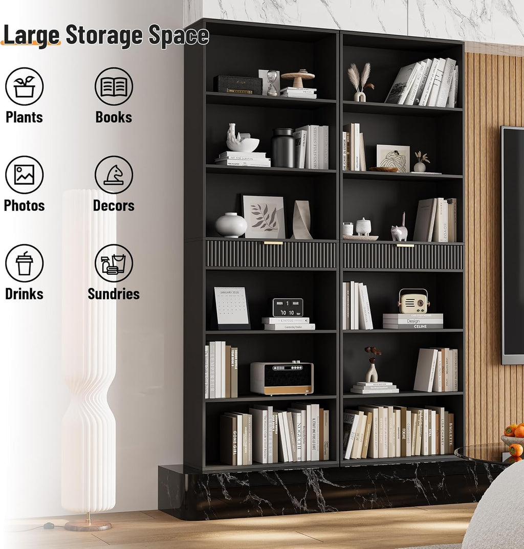 7-Tier Black Bookshelf with Drawer A676544