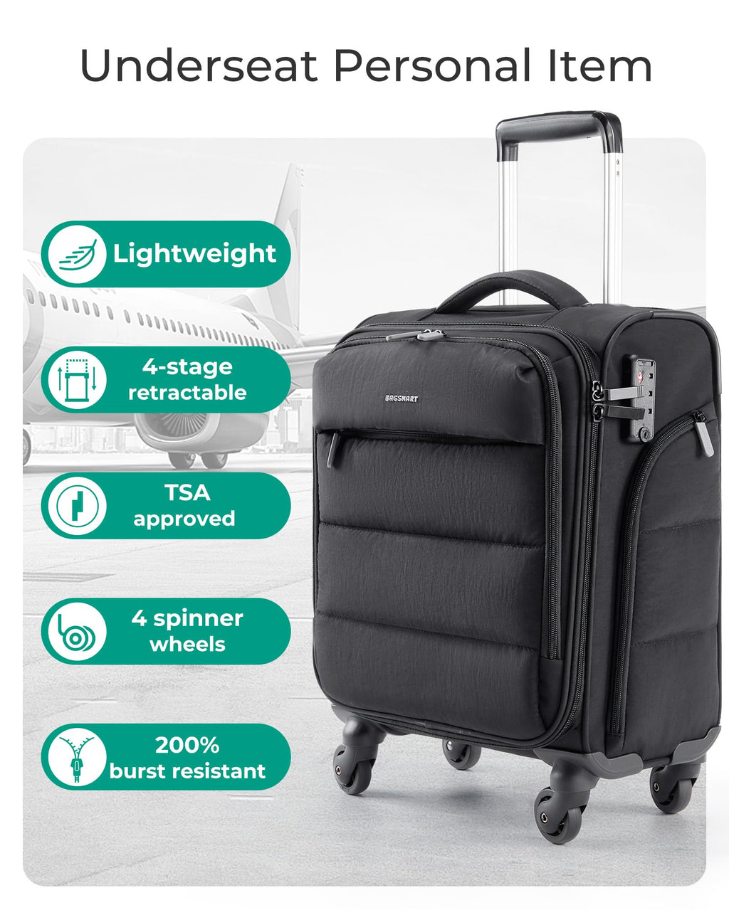 Black Softside Underseat Suitcase with Wheels Z79752
