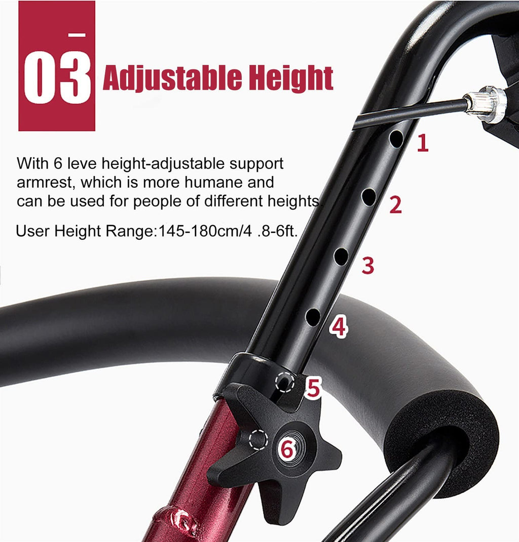 Red Folding Rollator with Seat and Basket V6755