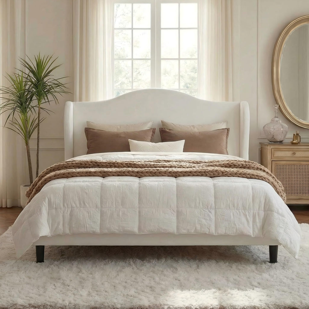 Queen Size White Velvet Bed Frame N221